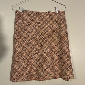 LOFT Plaid A-Line Skirt in Pink and Brown